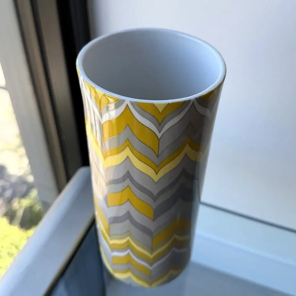 Jonathan Adler Carnaby Yellow Flame Porcelain Cylinder Vase 9